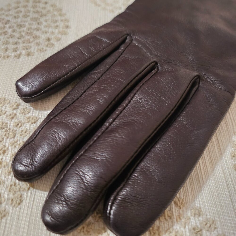 RICH BROWN LEATHER GLOVES with CASHMERE LINING by FOWNES BROTHERS SIZE S - Picture 6 of 14